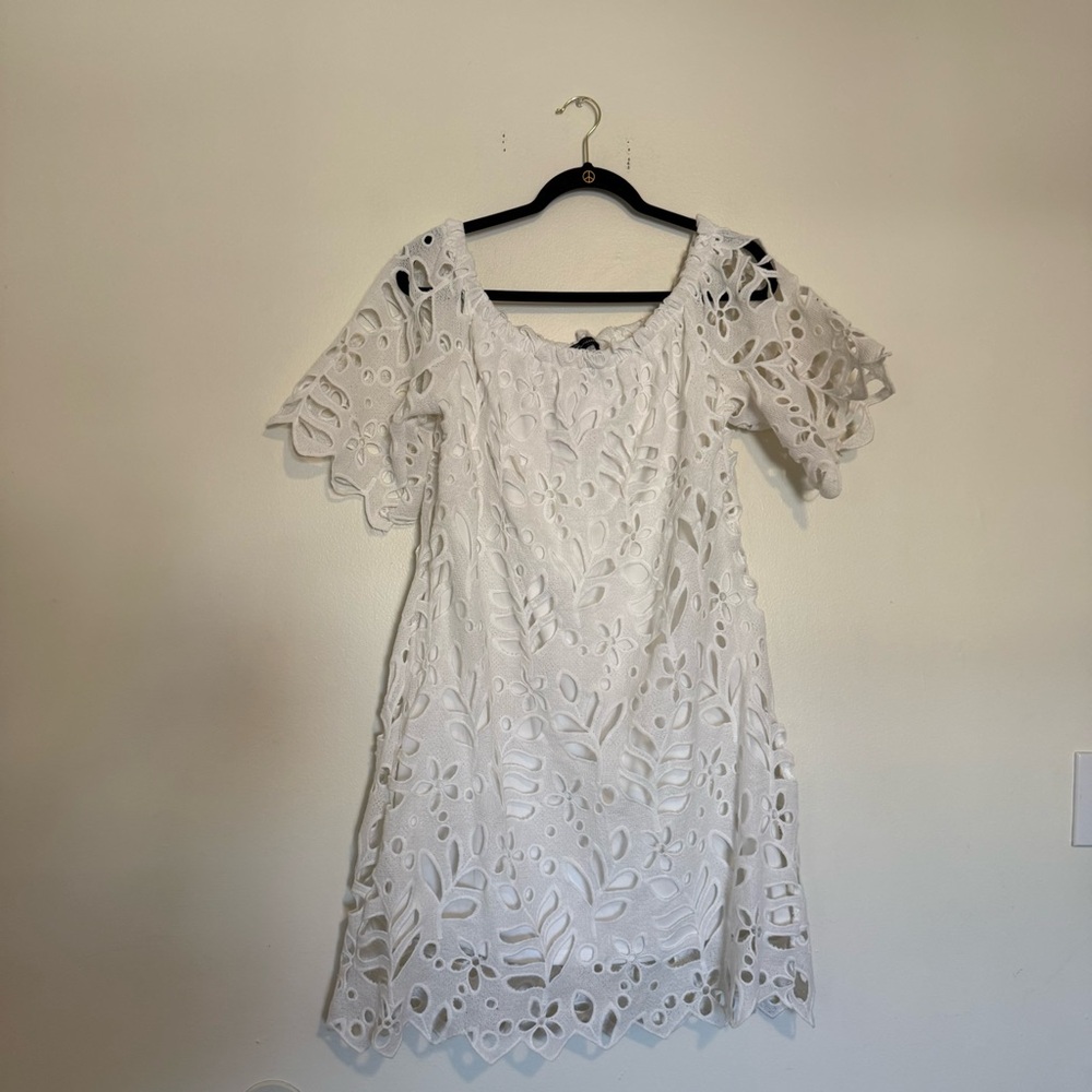 White Eyelet Midi Dress with Scalloped Edges